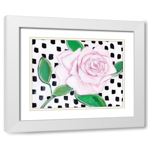 Pink Rose White Modern Wood Framed Art Print with Double Matting by Seay, Anne