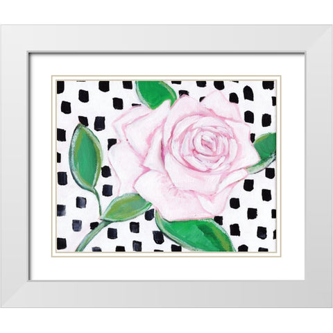 Pink Rose White Modern Wood Framed Art Print with Double Matting by Seay, Anne