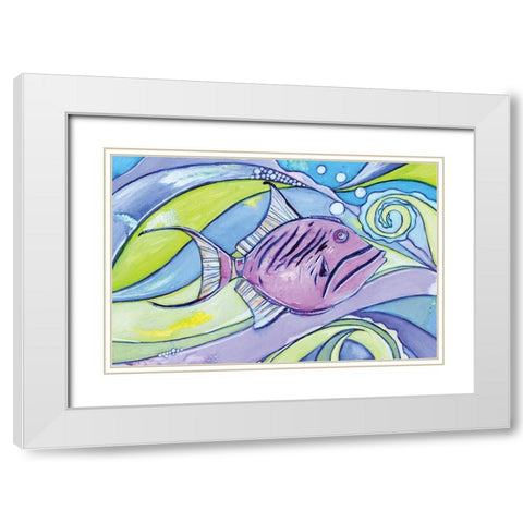 Surfin Fish White Modern Wood Framed Art Print with Double Matting by Seay, Anne