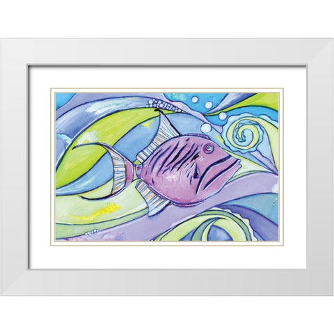 Surfin Fish White Modern Wood Framed Art Print with Double Matting by Seay, Anne