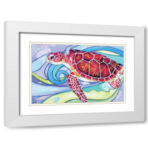 Surfin Turtle White Modern Wood Framed Art Print with Double Matting by Seay, Anne