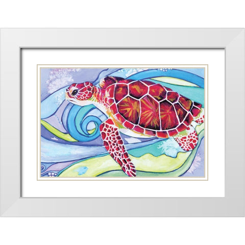 Surfin Turtle White Modern Wood Framed Art Print with Double Matting by Seay, Anne