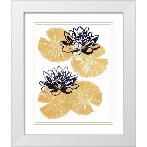 Golden Lily Pad White Modern Wood Framed Art Print with Double Matting by Seay, Anne