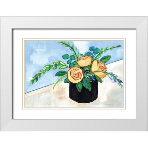 Yellow Centerpiece White Modern Wood Framed Art Print with Double Matting by Seay, Anne