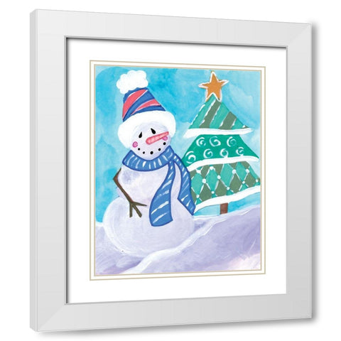 Happy Snowman III White Modern Wood Framed Art Print with Double Matting by Seay, Anne