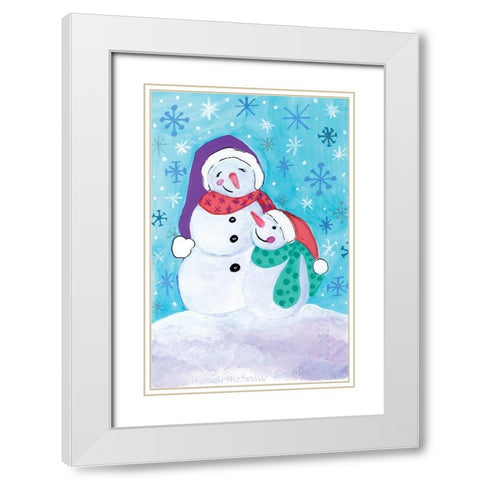 Happy Snowman and Baby White Modern Wood Framed Art Print with Double Matting by Seay, Anne