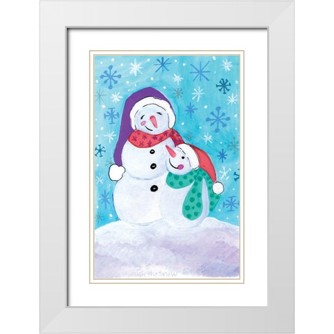 Happy Snowman and Baby White Modern Wood Framed Art Print with Double Matting by Seay, Anne