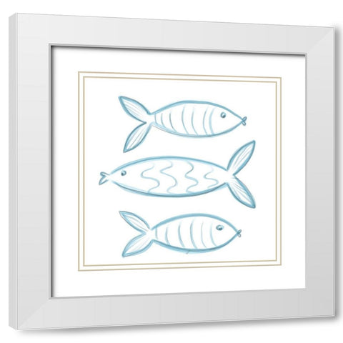 3 Fish White Modern Wood Framed Art Print with Double Matting by Seay, Anne