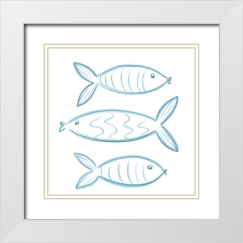 3 Fish White Modern Wood Framed Art Print with Double Matting by Seay, Anne