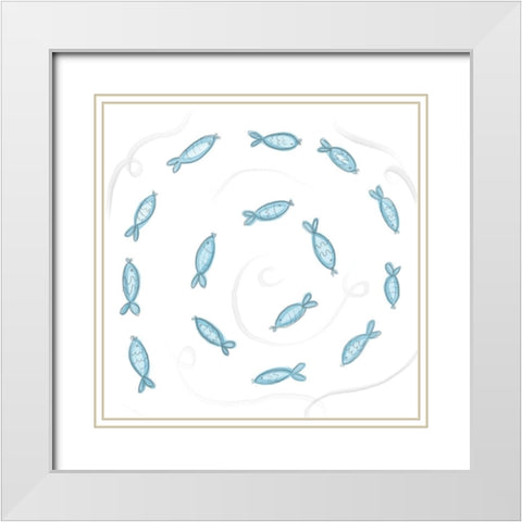 School Fish White Modern Wood Framed Art Print with Double Matting by Seay, Anne
