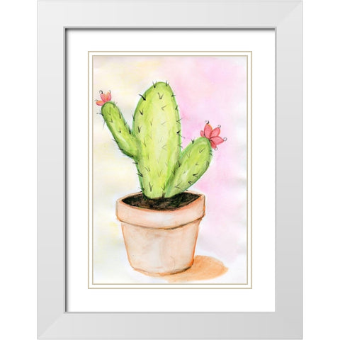 Cactus White Modern Wood Framed Art Print with Double Matting by Seay, Anne
