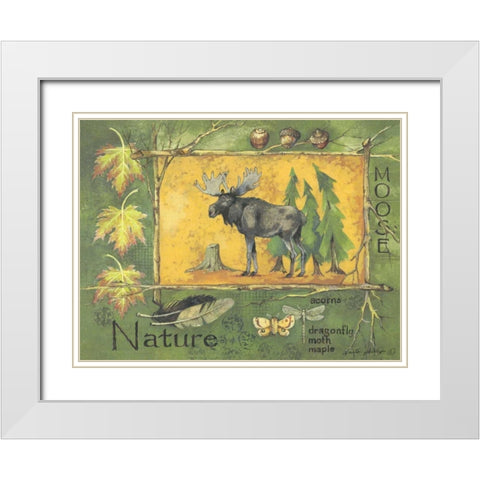 Moose White Modern Wood Framed Art Print with Double Matting by Phillips, Anita