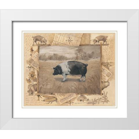 Pig White Modern Wood Framed Art Print with Double Matting by Phillips, Anita