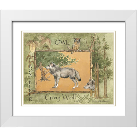 Gray Wolf White Modern Wood Framed Art Print with Double Matting by Phillips, Anita
