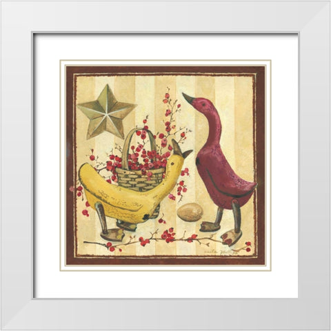 Wooden Ducks I White Modern Wood Framed Art Print with Double Matting by Phillips, Anita
