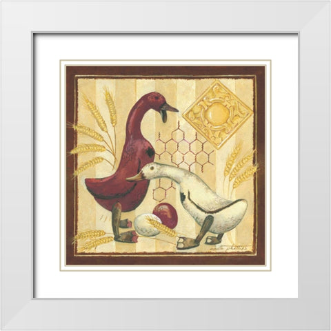 Wooden Ducks II White Modern Wood Framed Art Print with Double Matting by Phillips, Anita