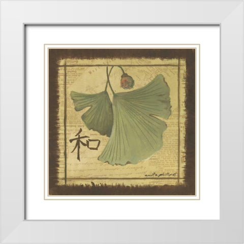 Ginko Leaves White Modern Wood Framed Art Print with Double Matting by Phillips, Anita