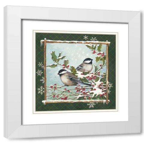 Winter Chickadees White Modern Wood Framed Art Print with Double Matting by Phillips, Anita