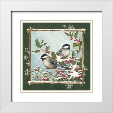 Winter Chickadees White Modern Wood Framed Art Print with Double Matting by Phillips, Anita