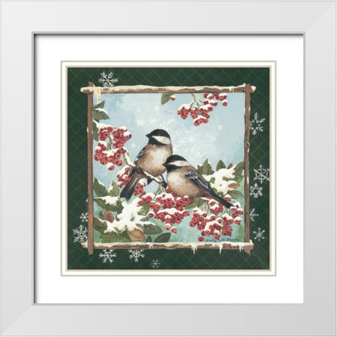 Winter Chickadees White Modern Wood Framed Art Print with Double Matting by Phillips, Anita