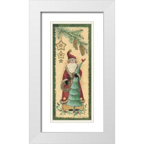 Santa with Tree White Modern Wood Framed Art Print with Double Matting by Phillips, Anita