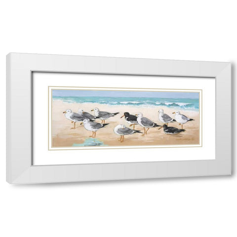 Seagulls and Sand White Modern Wood Framed Art Print with Double Matting by Phillips, Anita