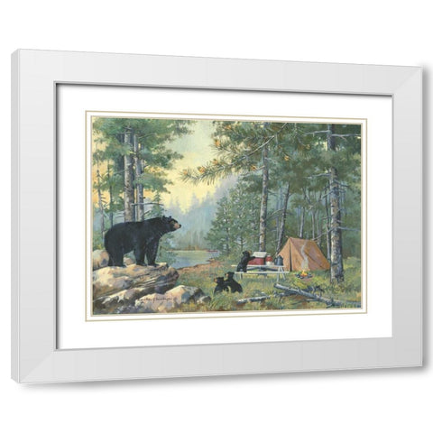 Bears Campsite White Modern Wood Framed Art Print with Double Matting by Phillips, Anita