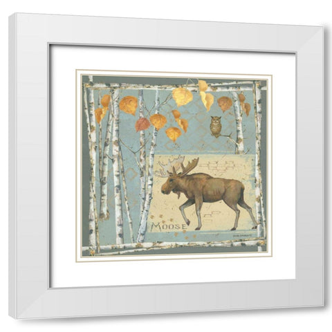 Moose on Blue White Modern Wood Framed Art Print with Double Matting by Phillips, Anita