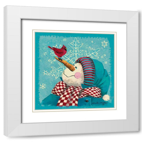 The Visitor - Aqua White Modern Wood Framed Art Print with Double Matting by Phillips, Anita