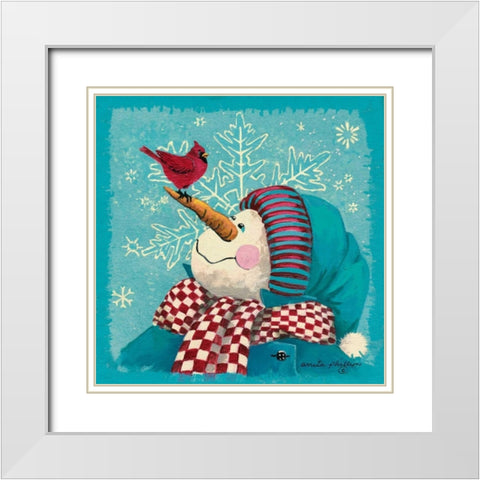 The Visitor - Aqua White Modern Wood Framed Art Print with Double Matting by Phillips, Anita