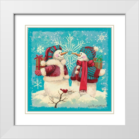 Gift Exchange - Aqua White Modern Wood Framed Art Print with Double Matting by Phillips, Anita