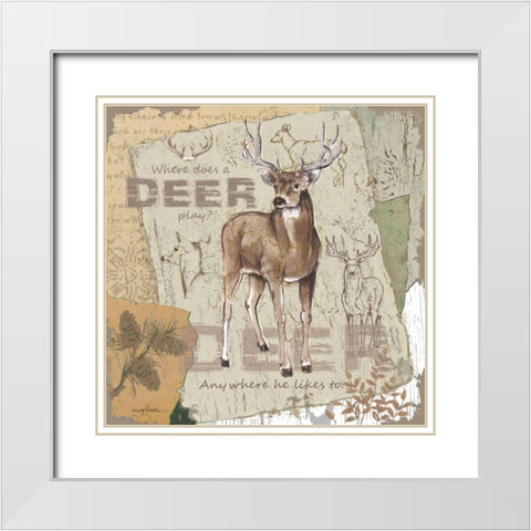 Deer Play White Modern Wood Framed Art Print with Double Matting by Phillips, Anita