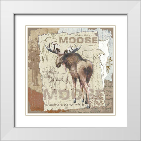 Moose White Modern Wood Framed Art Print with Double Matting by Phillips, Anita