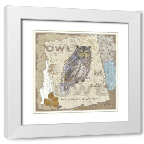 Owl Hoot White Modern Wood Framed Art Print with Double Matting by Phillips, Anita