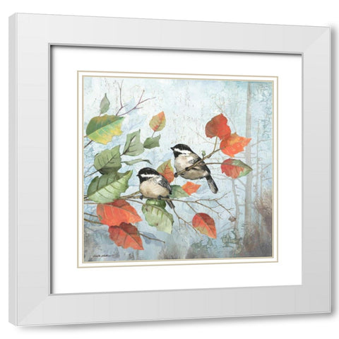 Chickadees White Modern Wood Framed Art Print with Double Matting by Phillips, Anita