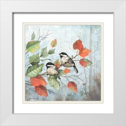 Chickadees White Modern Wood Framed Art Print with Double Matting by Phillips, Anita