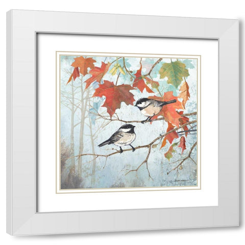 Chickadees II White Modern Wood Framed Art Print with Double Matting by Phillips, Anita