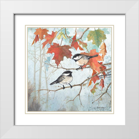 Chickadees II White Modern Wood Framed Art Print with Double Matting by Phillips, Anita