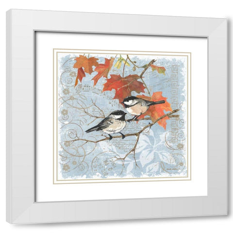 Chickadees III White Modern Wood Framed Art Print with Double Matting by Phillips, Anita