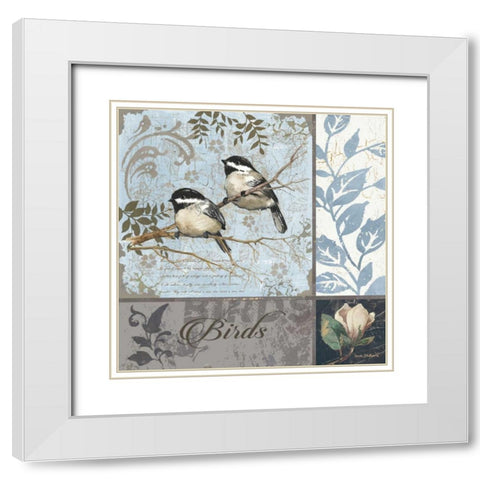 Chickadee Sampler White Modern Wood Framed Art Print with Double Matting by Phillips, Anita