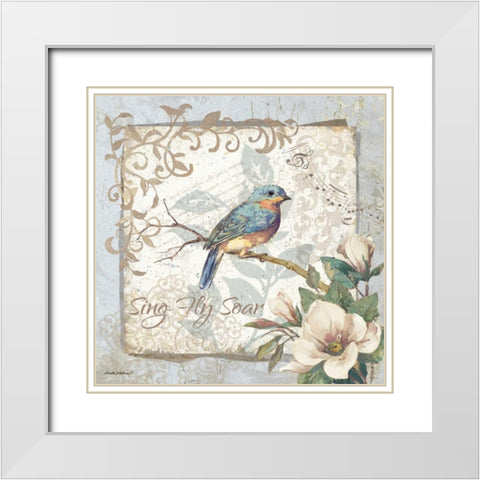 Sing Fly Soar - Border White Modern Wood Framed Art Print with Double Matting by Phillips, Anita