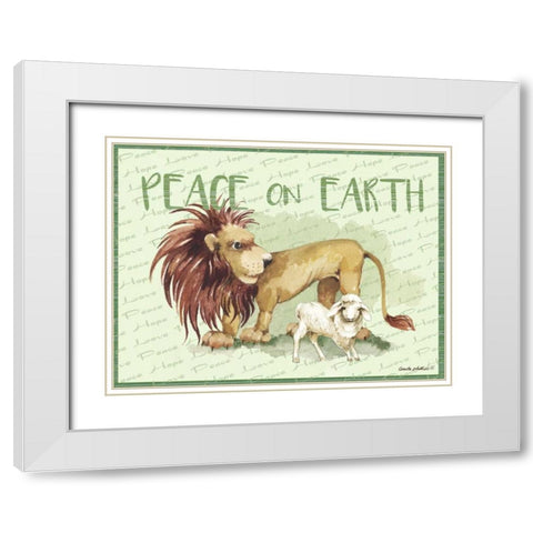 Lion and Lamb Cartoon White Modern Wood Framed Art Print with Double Matting by Phillips, Anita