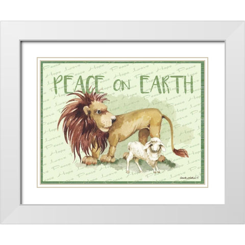 Lion and Lamb Cartoon White Modern Wood Framed Art Print with Double Matting by Phillips, Anita