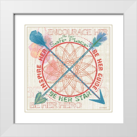 Girls Dream Catcher White Modern Wood Framed Art Print with Double Matting by Phillips, Anita