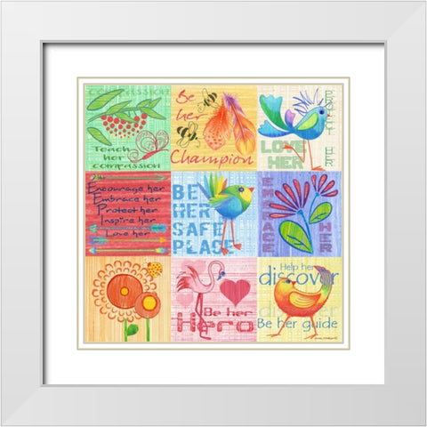 Lil Birds 9 Patch White Modern Wood Framed Art Print with Double Matting by Phillips, Anita