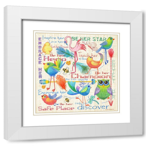 Lil Bird Sampler White Modern Wood Framed Art Print with Double Matting by Phillips, Anita