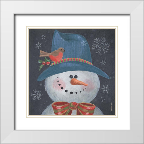Christmas Snowman White Modern Wood Framed Art Print with Double Matting by Phillips, Anita