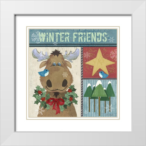 Moose White Modern Wood Framed Art Print with Double Matting by Phillips, Anita