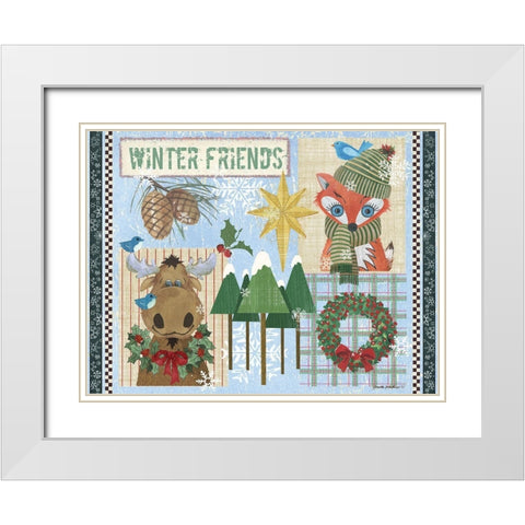 Winter Friends Blue White Modern Wood Framed Art Print with Double Matting by Phillips, Anita