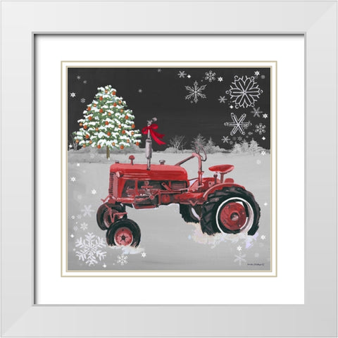 Red Tractor on Black White Modern Wood Framed Art Print with Double Matting by Phillips, Anita